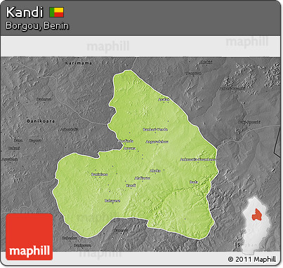 Physical 3D Map of Kandi, darken, desaturated