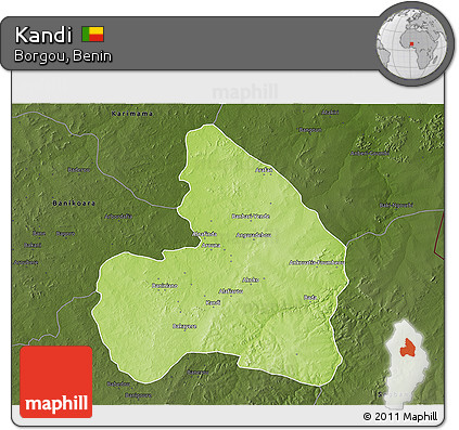 Physical 3D Map of Kandi, darken