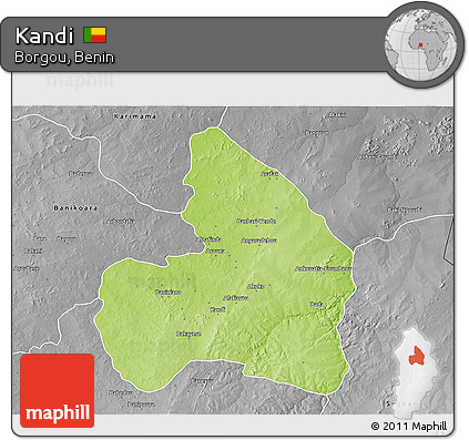 Physical 3D Map of Kandi, desaturated