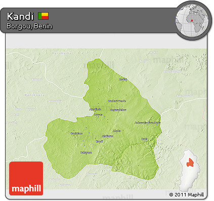 Physical 3D Map of Kandi, lighten