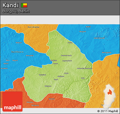 Physical 3D Map of Kandi, political outside