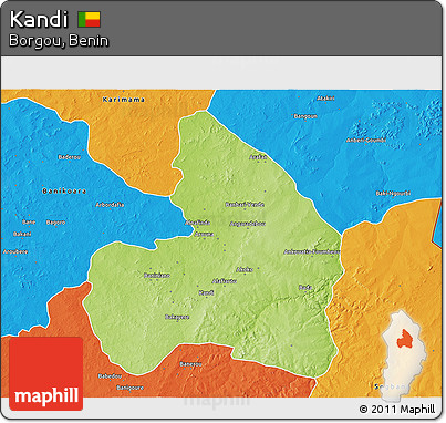 Physical 3D Map of Kandi, political outside