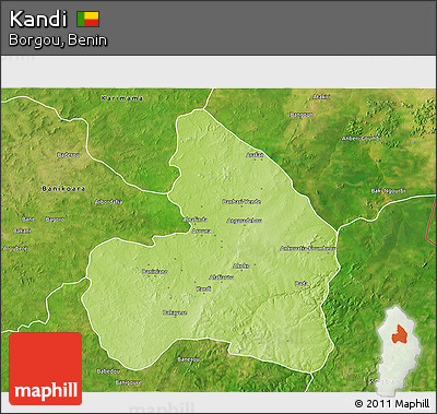 Physical 3D Map of Kandi, satellite outside