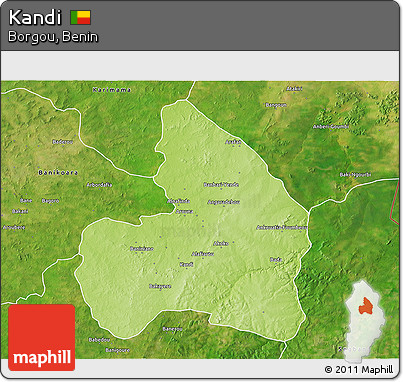 Physical 3D Map of Kandi, satellite outside