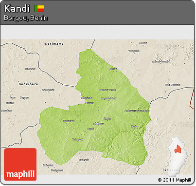 Physical 3D Map of Kandi, shaded relief outside