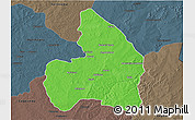 Political 3D Map of Kandi, darken, semi-desaturated