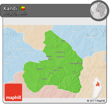 Political 3D Map of Kandi, lighten