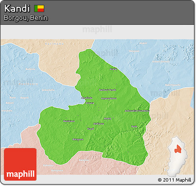 Political 3D Map of Kandi, lighten