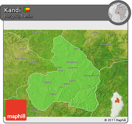 Political 3D Map of Kandi, satellite outside