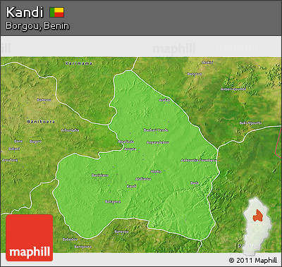 Political 3D Map of Kandi, satellite outside