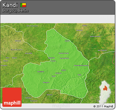 Political 3D Map of Kandi, satellite outside