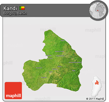Satellite 3D Map of Kandi, cropped outside