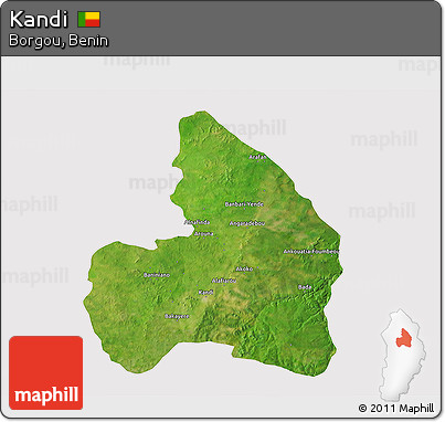 Satellite 3D Map of Kandi, cropped outside