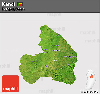 Satellite 3D Map of Kandi, cropped outside