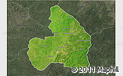 Satellite 3D Map of Kandi, darken, semi-desaturated