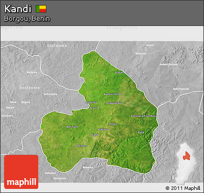 Satellite 3D Map of Kandi, lighten, desaturated