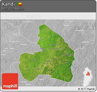 Satellite 3D Map of Kandi, lighten, desaturated