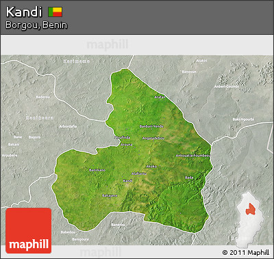 Satellite 3D Map of Kandi, lighten, semi-desaturated