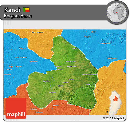 Satellite 3D Map of Kandi, political outside