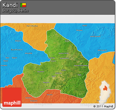 Satellite 3D Map of Kandi, political outside