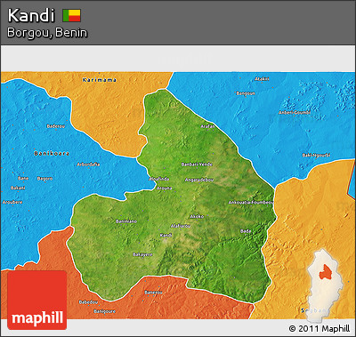 Satellite 3D Map of Kandi, political outside