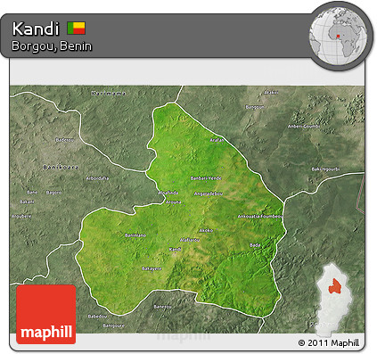 Satellite 3D Map of Kandi, semi-desaturated