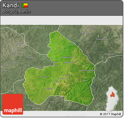 Satellite 3D Map of Kandi, semi-desaturated