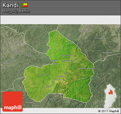 Satellite 3D Map of Kandi, semi-desaturated