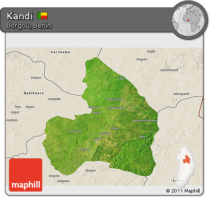 Satellite 3D Map of Kandi, shaded relief outside