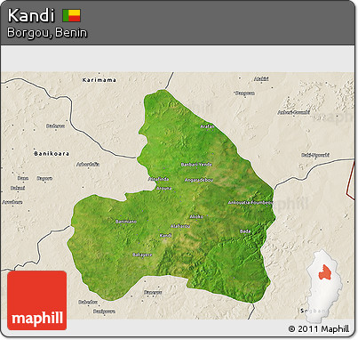 Satellite 3D Map of Kandi, shaded relief outside