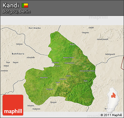 Satellite 3D Map of Kandi, shaded relief outside