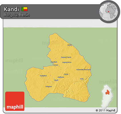 Savanna Style 3D Map of Kandi, single color outside