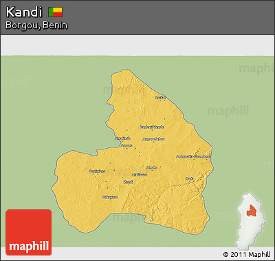 Savanna Style 3D Map of Kandi, single color outside