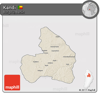 Shaded Relief 3D Map of Kandi, cropped outside