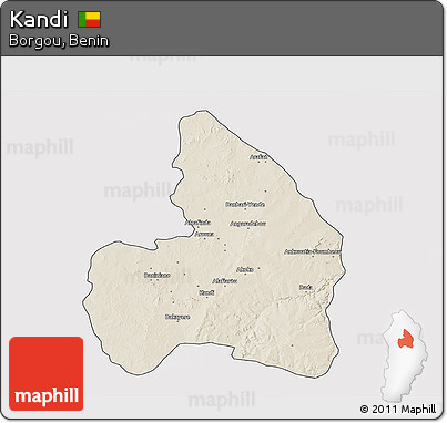 Shaded Relief 3D Map of Kandi, cropped outside