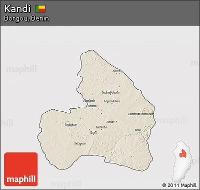Shaded Relief 3D Map of Kandi, cropped outside