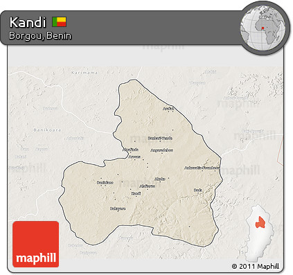 Shaded Relief 3D Map of Kandi, lighten