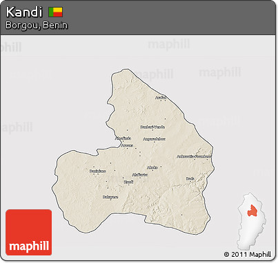 Shaded Relief 3D Map of Kandi, single color outside