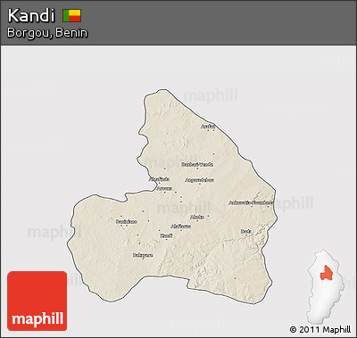 Shaded Relief 3D Map of Kandi, single color outside