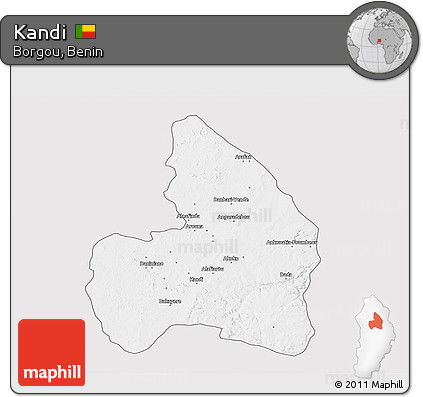 Silver Style 3D Map of Kandi, single color outside