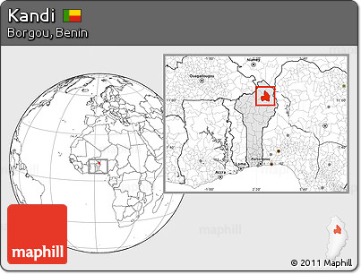 Blank Location Map of Kandi, highlighted country, within the entire country
