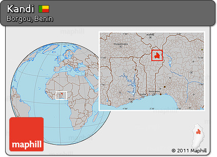 Gray Location Map of Kandi, within the entire country