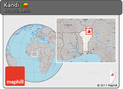 Gray Location Map of Kandi, highlighted country, within the entire country