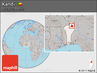 Gray Location Map of Kandi, highlighted country, within the entire country