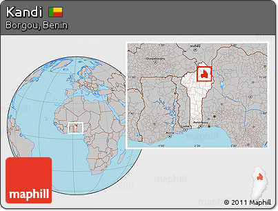 Gray Location Map of Kandi, highlighted country, within the entire country