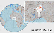 Gray Location Map of Kandi, highlighted country, within the entire country, hill shading