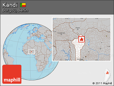 Gray Location Map of Kandi, highlighted country