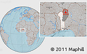 Gray Location Map of Kandi, highlighted country, highlighted parent region, within the entire country, hill shading