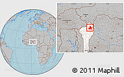 Gray Location Map of Kandi, highlighted country, hill shading