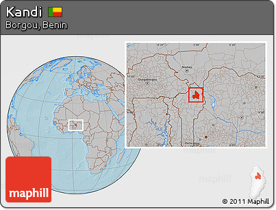Gray Location Map of Kandi, hill shading